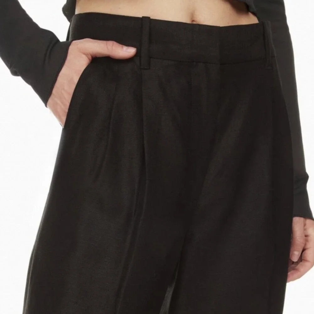 Aritzia Wilfred Black Linen Cropped High-Rise Wide-leg The Effortless Pant 8